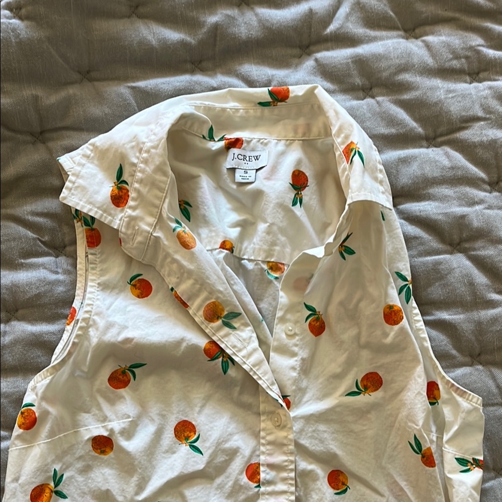 J.Crew White Sleeveless Shirt with Orange Print